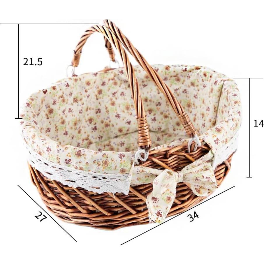 Cesta de Picnic YRJJ de Mimbre Ovalada con Forro Floral
