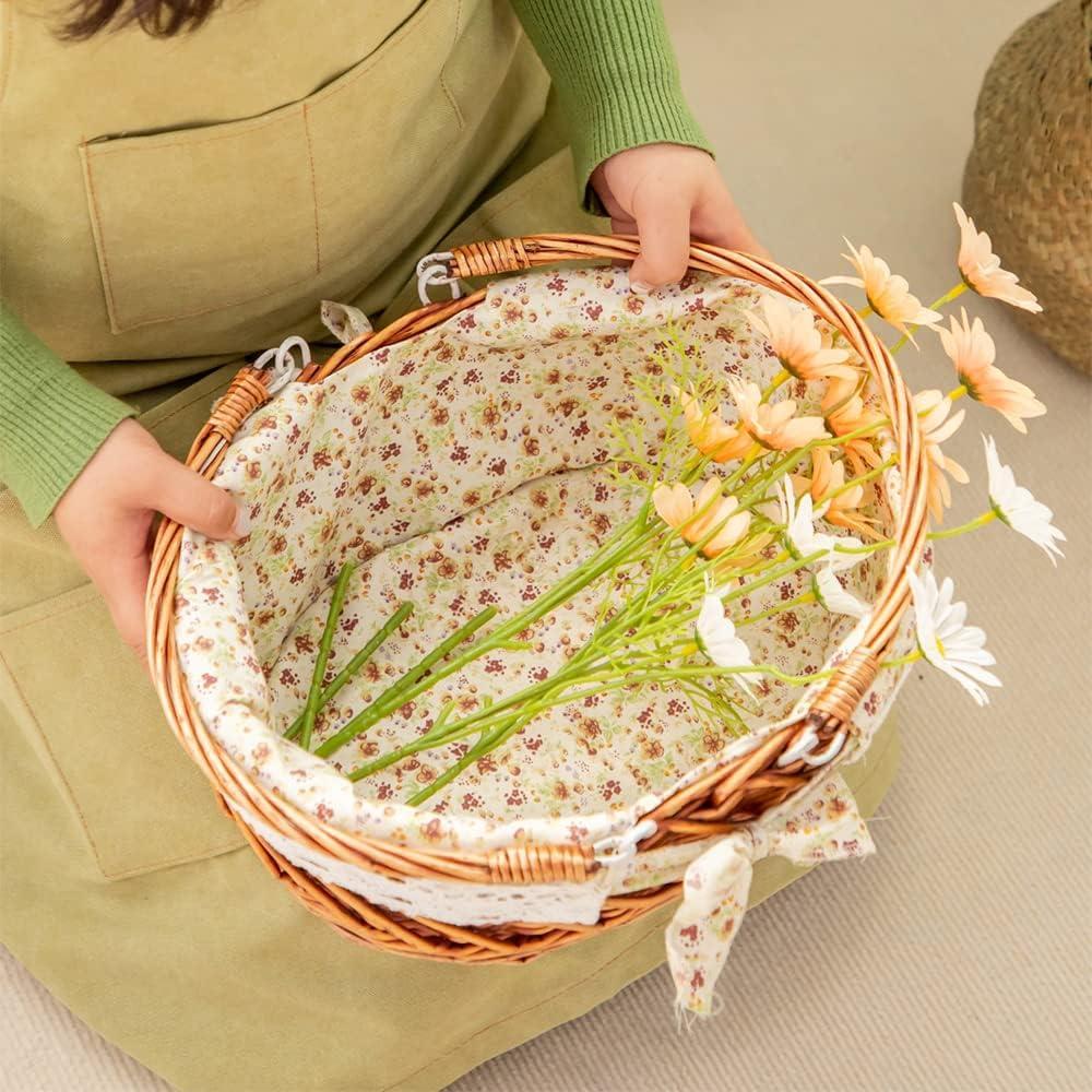 Cesta de Picnic YRJJ de Mimbre Ovalada con Forro Floral