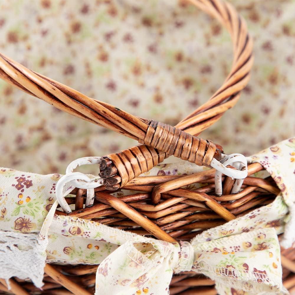 Cesta de Picnic YRJJ de Mimbre Ovalada con Forro Floral