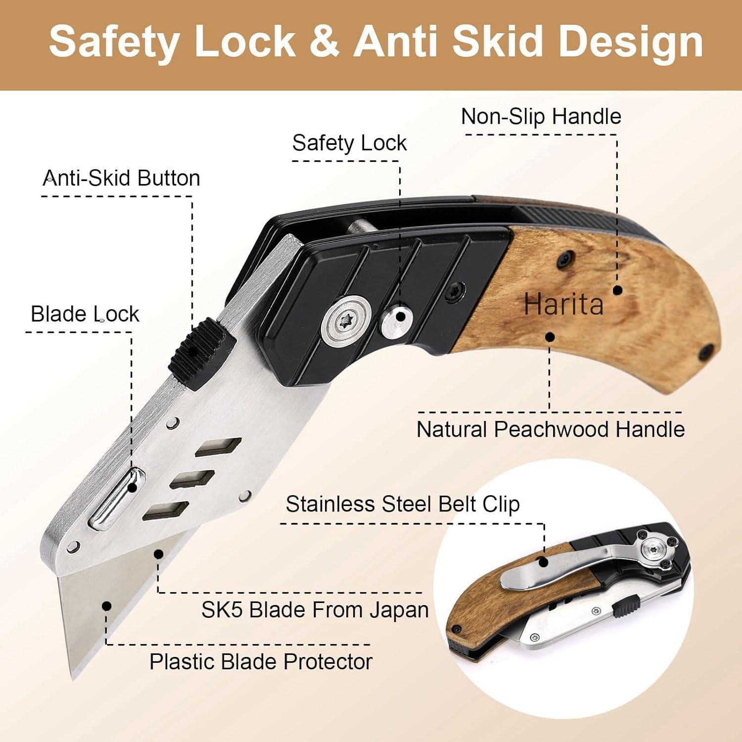 Cortador de Caja Harita Plegable con Mango de Madera y 5 Cuchillas