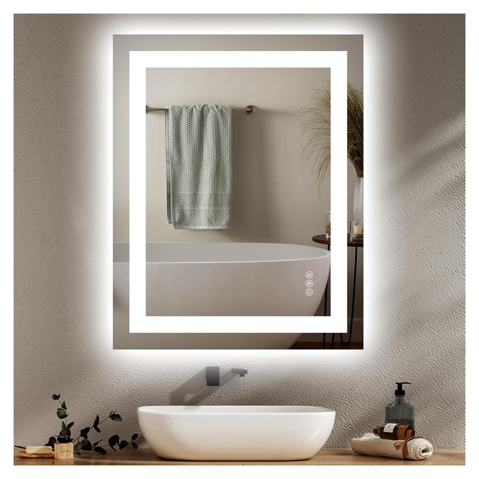 Espejo de Baño LED Hivone 60x76 cm, Anti-vaho, Regulable