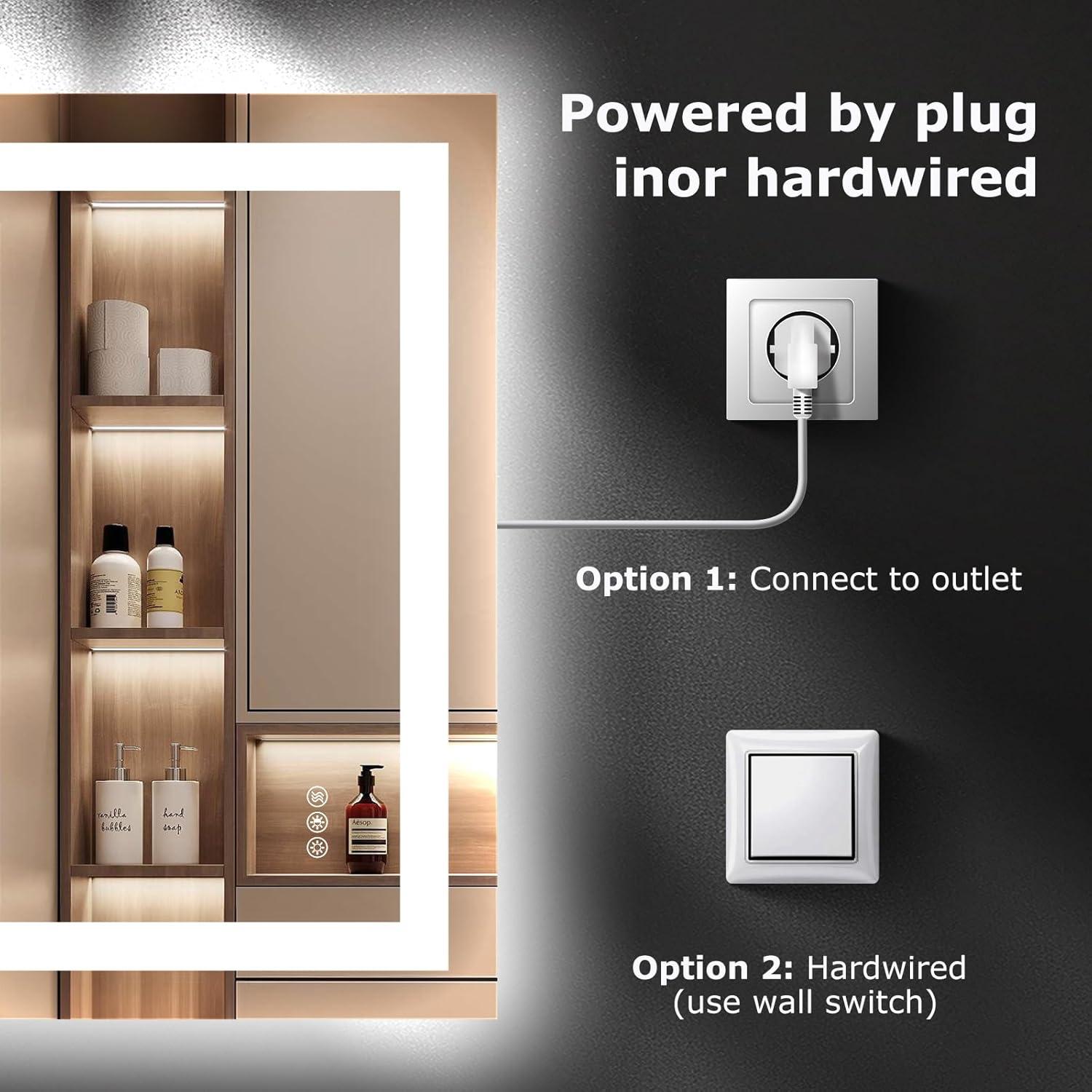 Espejo de Baño LED Hivone 60x76 cm, Anti-vaho, Regulable