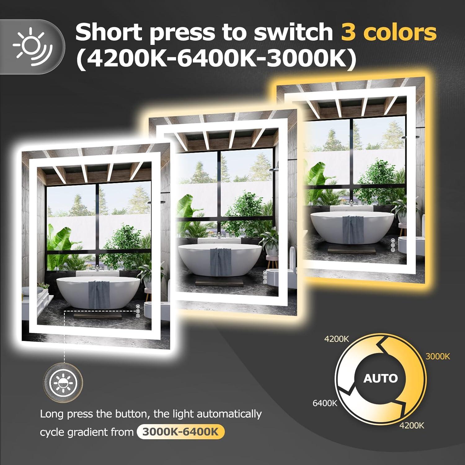 Espejo de Baño LED Hivone 28x36cm Regulable Anti-vaho