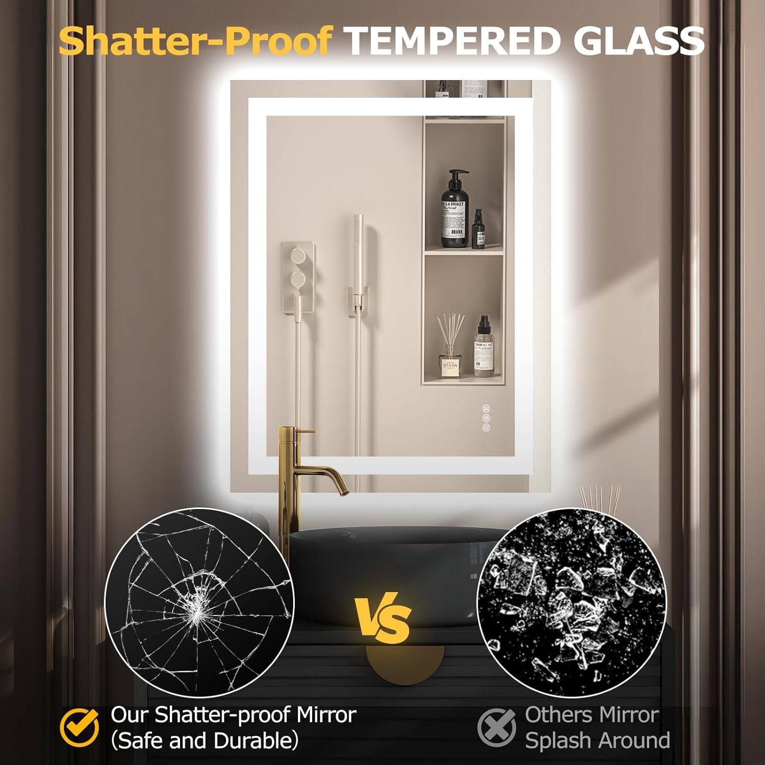 Espejo de Baño LED Hivone 28x36cm Regulable Anti-vaho