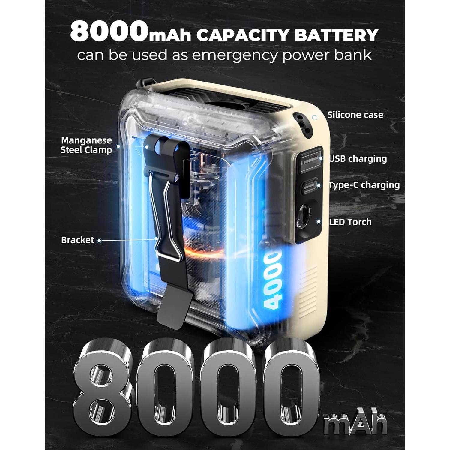 Ventilador Portátil KIDEE con Linterna y Batería 8000mAh