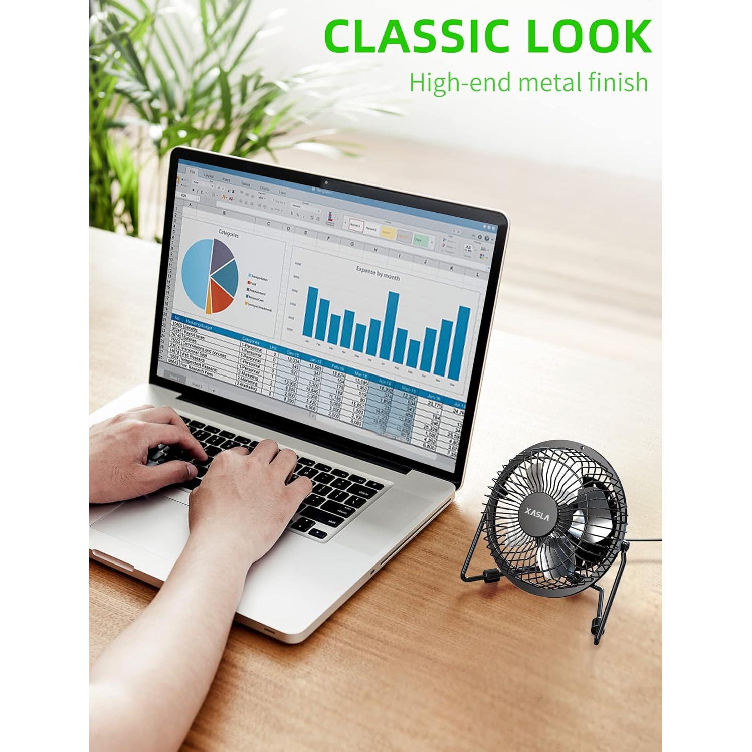 Ventilador de Escritorio USB xasla F401 15.5 cm Metal Negro