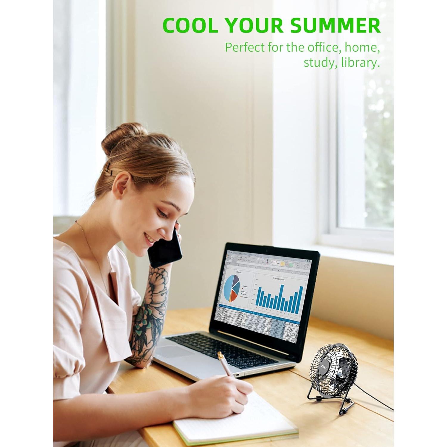 Ventilador de Escritorio USB xasla F401 15.5 cm Metal Negro