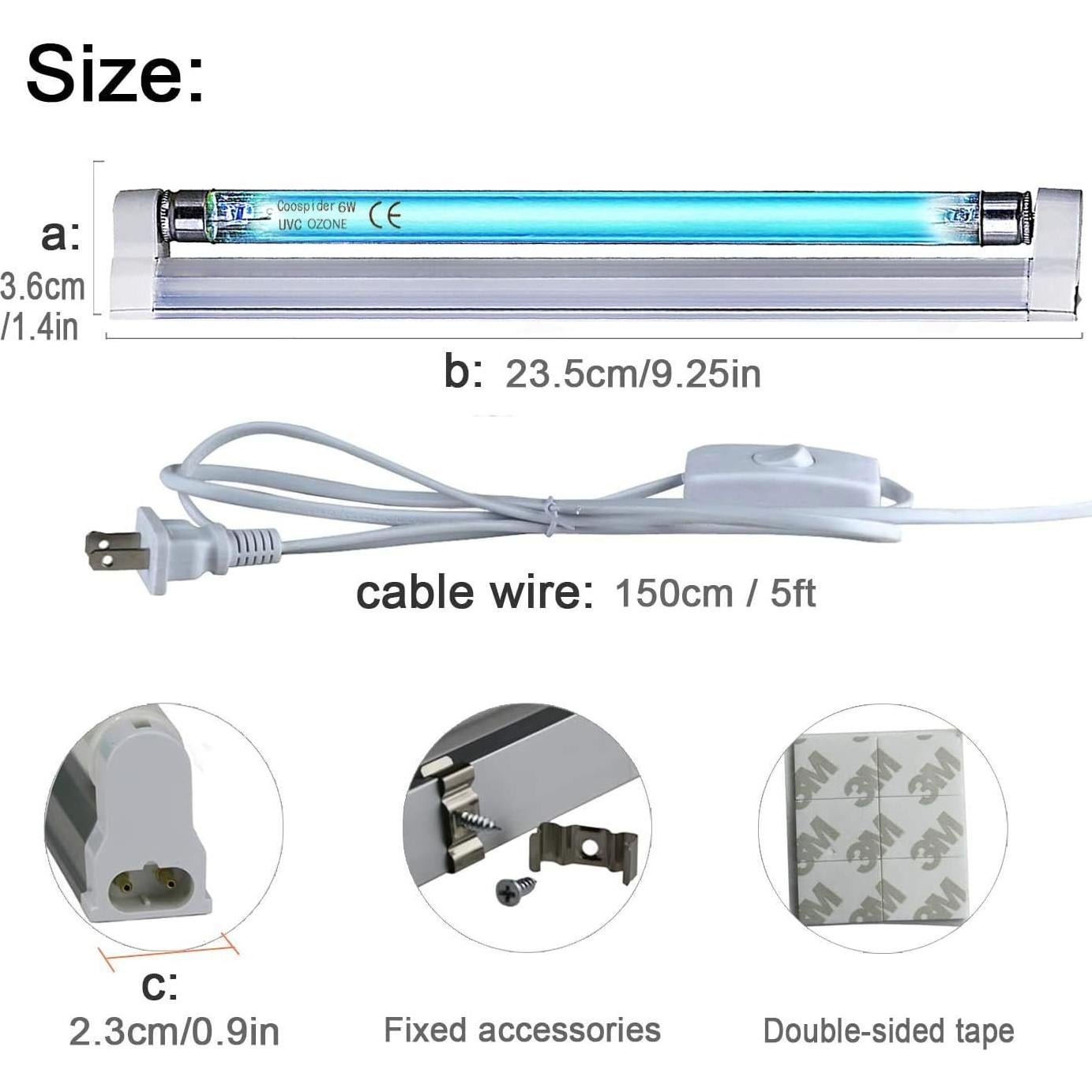 Lámpara COOSPIDER UV-C 185nm 6W con enchufe de 1.5m