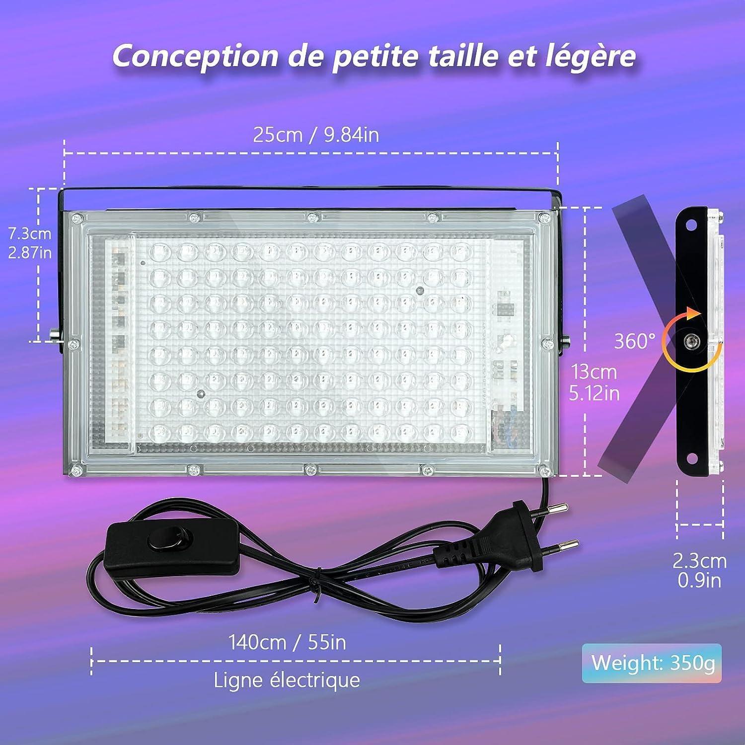 Proyector UV 100W Glostars IP66 Luz Negra 395nm 2 Paquetes