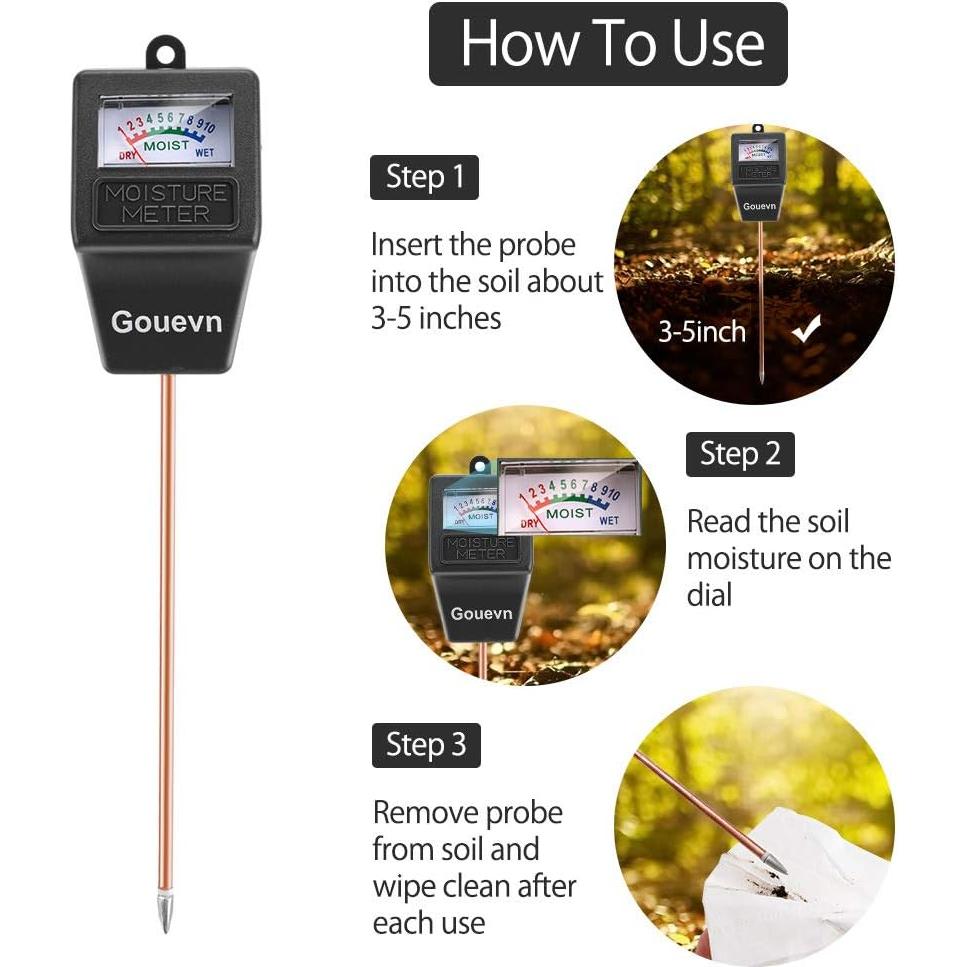 Medidor de Humedad del Suelo Gouevn para Plantas - Negro
