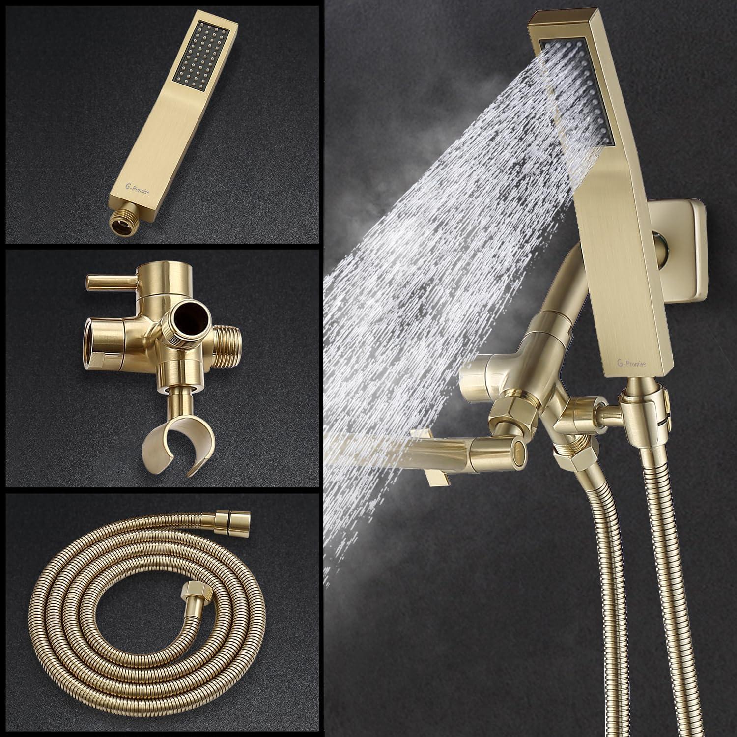 Cabezal de Ducha Cuadrado Doble G-Promise 20.32 cm Oro Cepillado