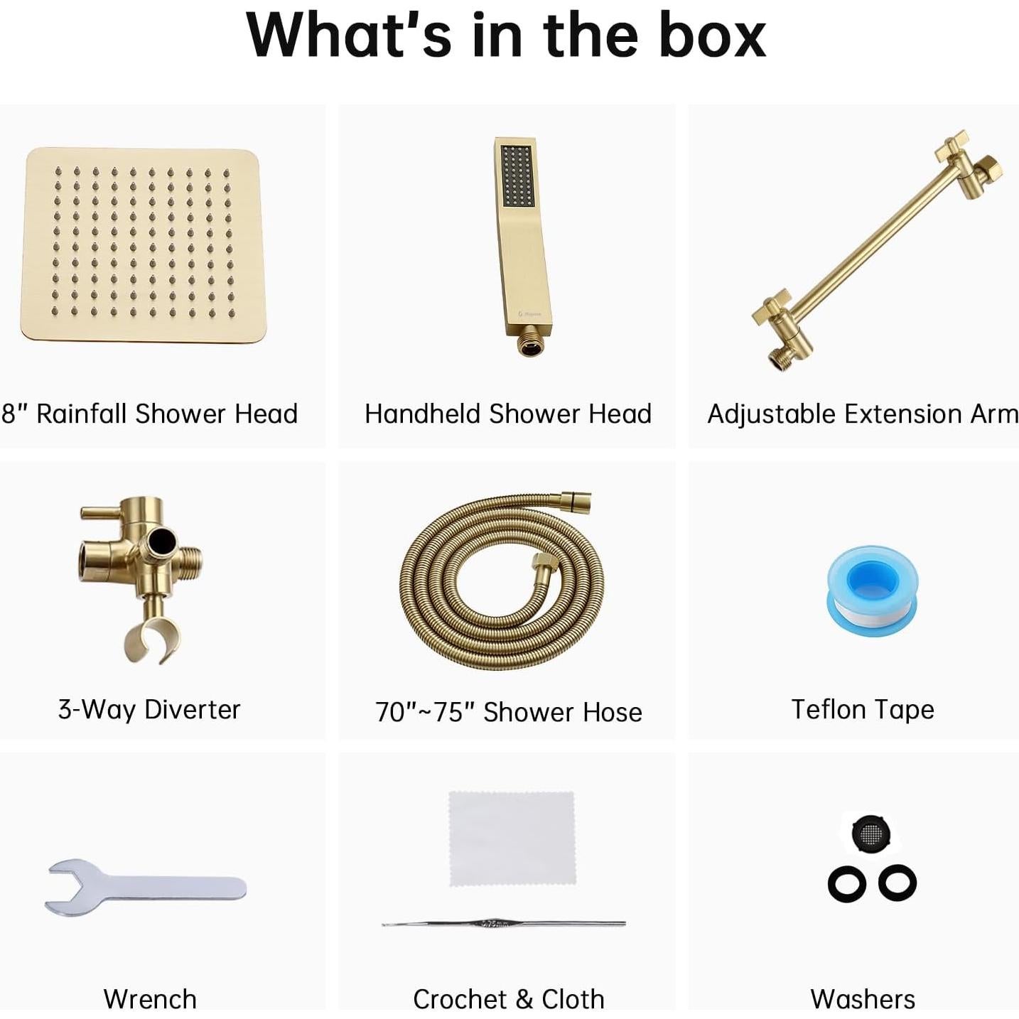 Cabezal de Ducha Cuadrado Doble G-Promise 20.32 cm Oro Cepillado