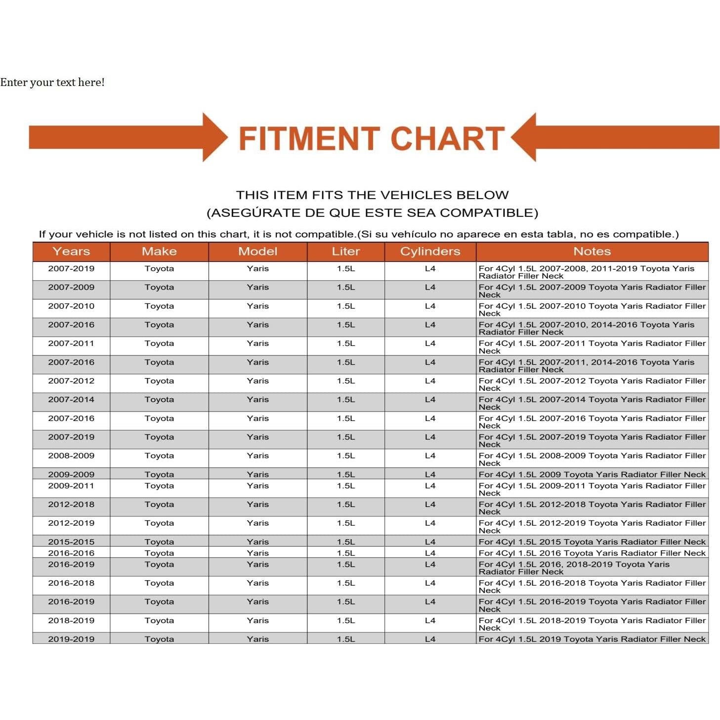 Cuello de llenado de radiador Sawyer Auto para Yaris 2007-2019