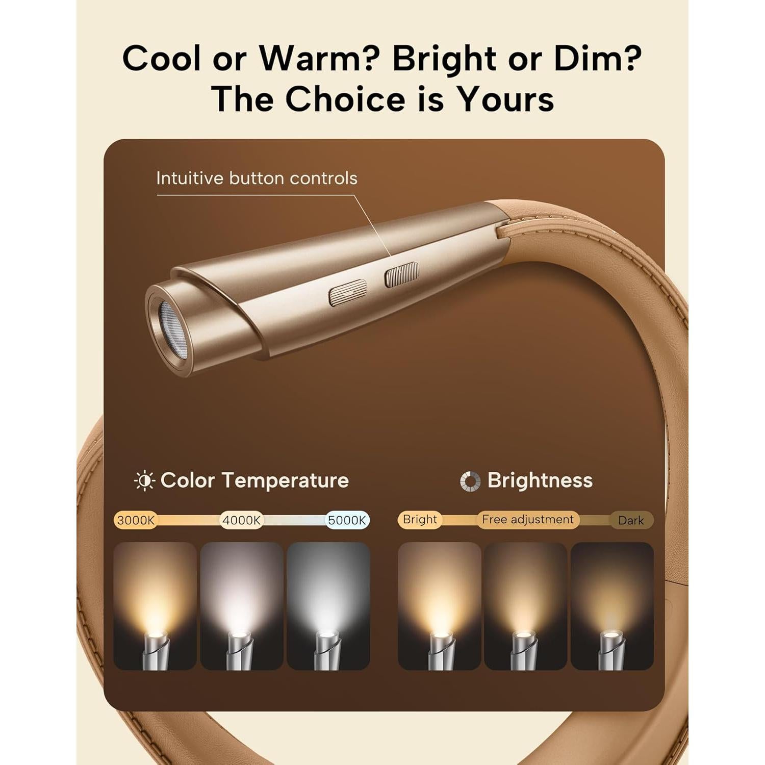 Luz de Lectura LED para el Cuello Enclize, 3 Colores, 9 Brillos