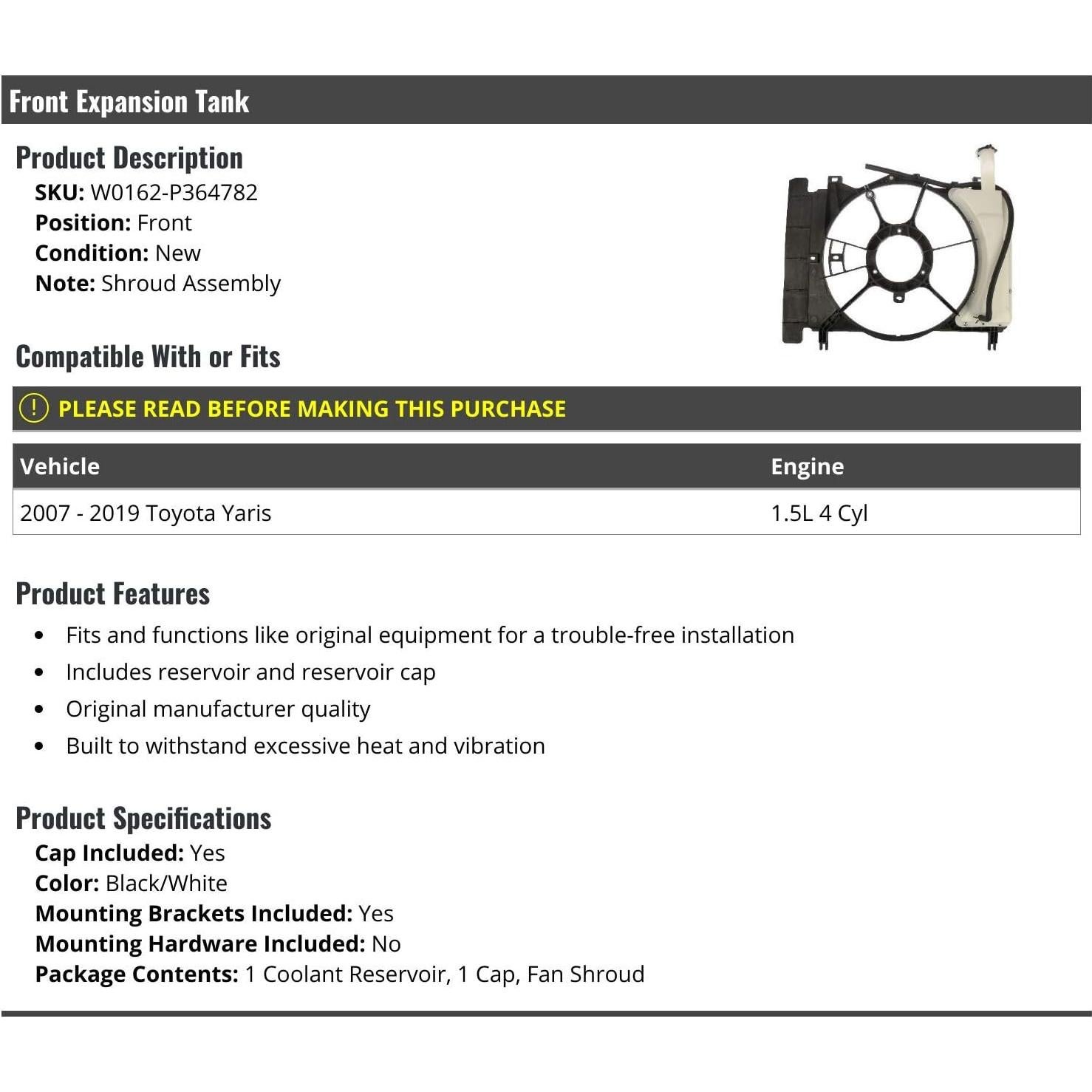 Tanque de expansión refrigerante Toyota Yaris 1.5L 2007-2019