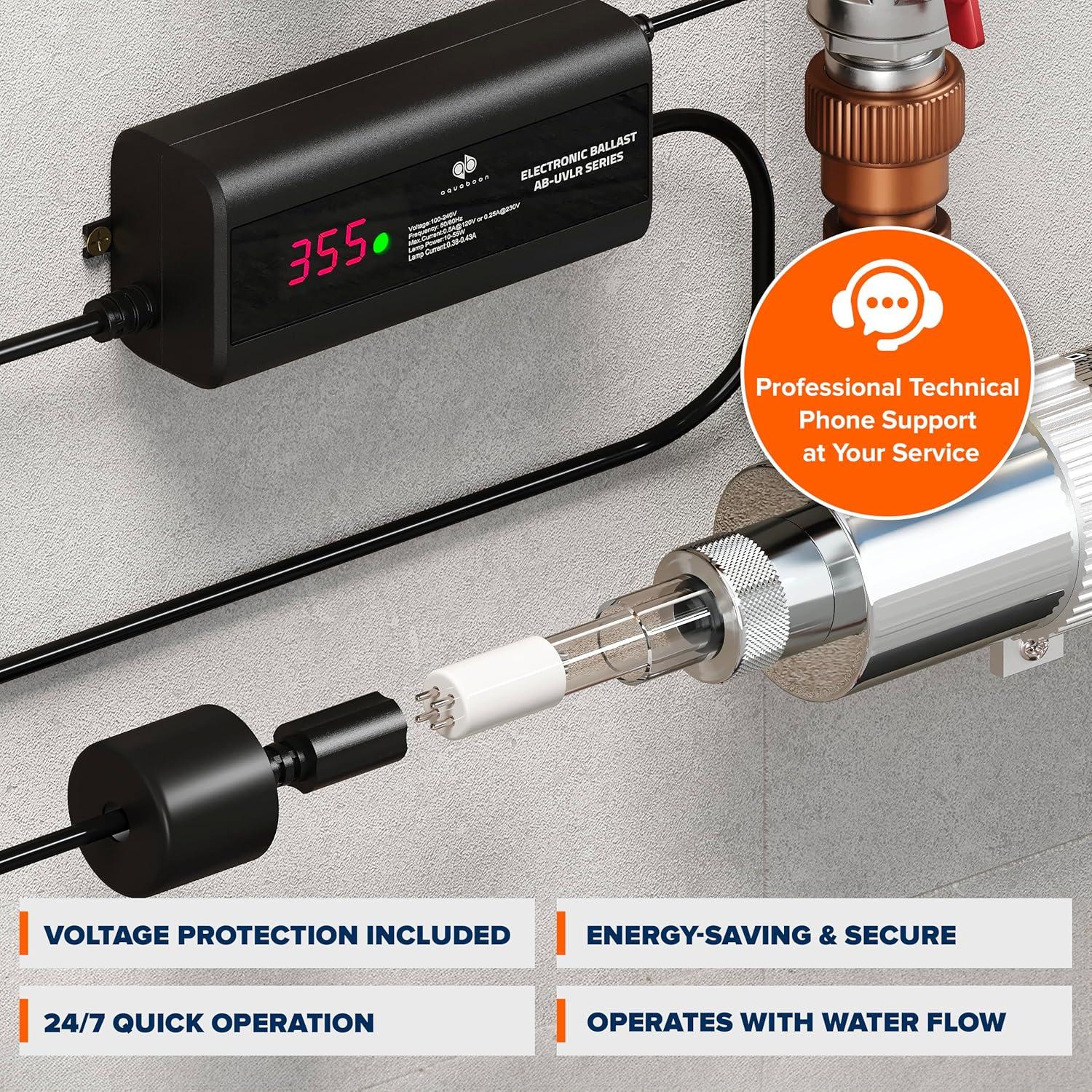 Purificador de Agua UV AQUABOON 55W 45,42 LPM con Sensor