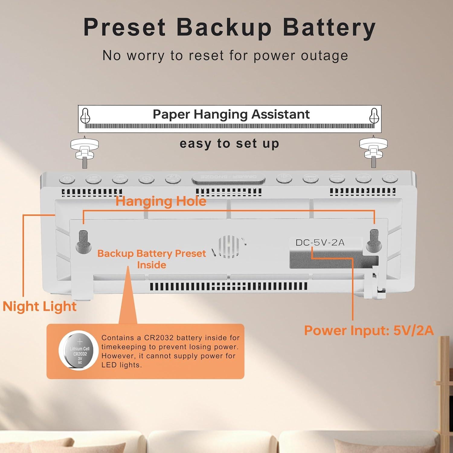 Reloj Digital JALL 10.5" Blanco con RGB, Temperatura y DST