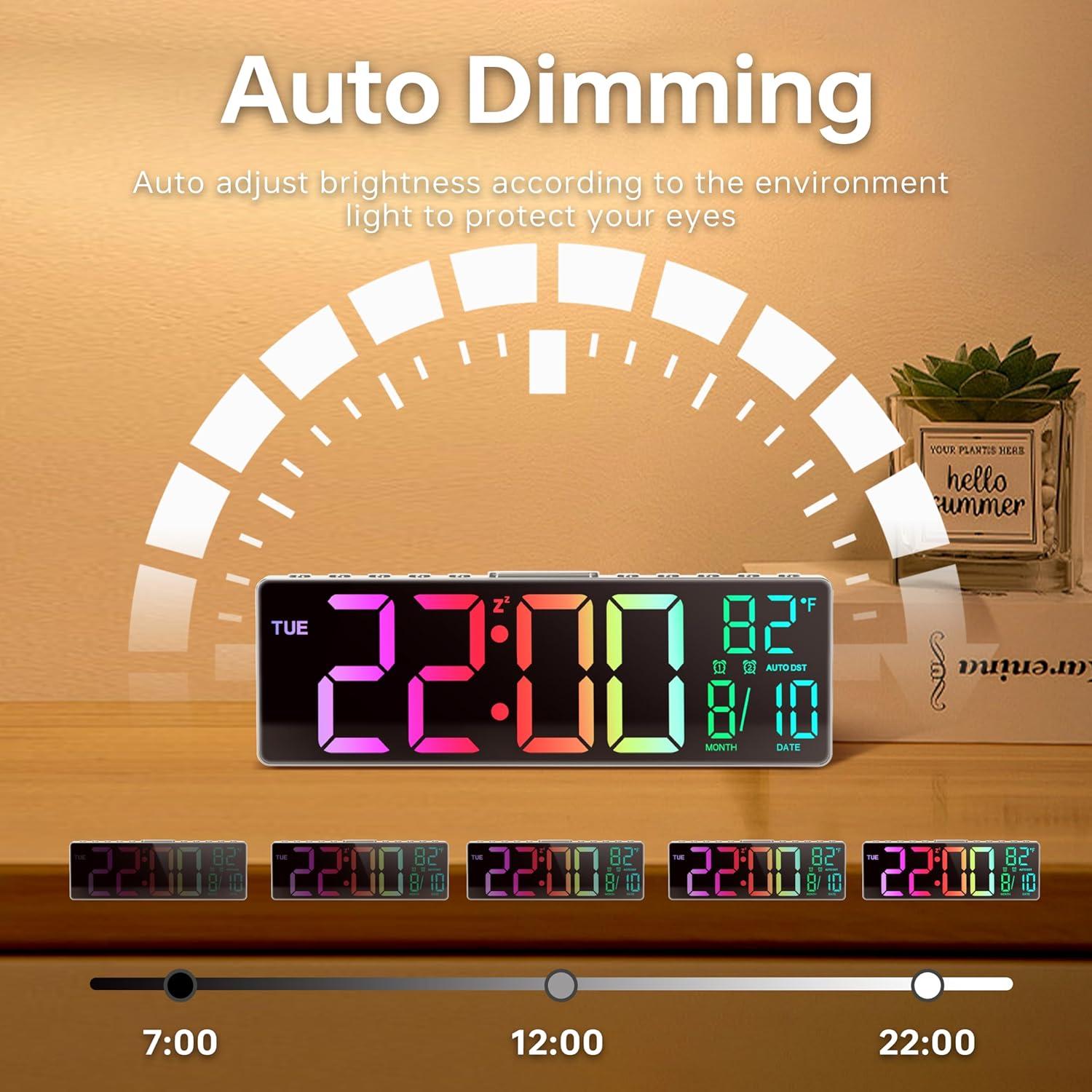 Reloj Digital JALL 10.5" Blanco con RGB, Temperatura y DST