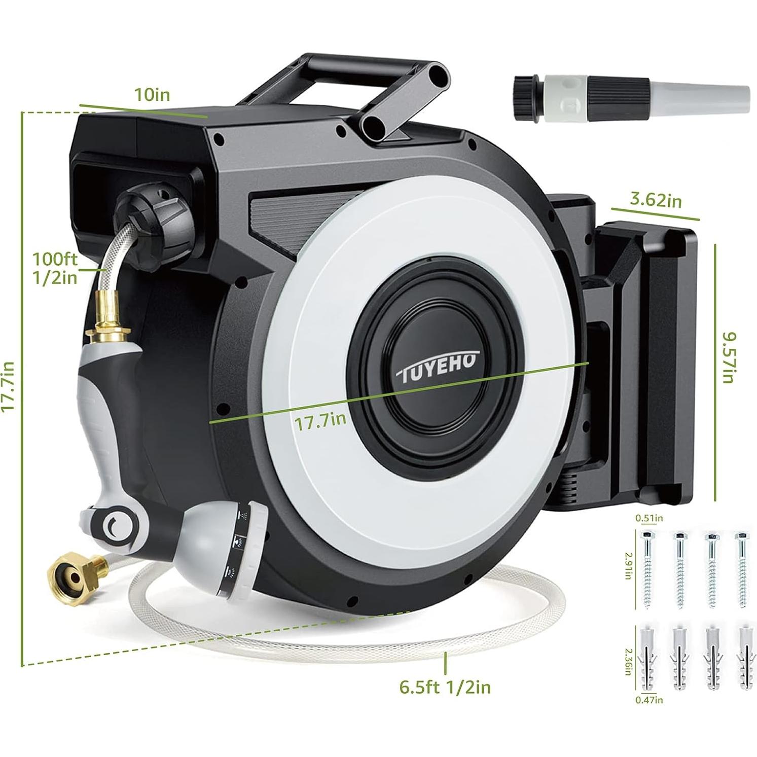 Carrete de Manguera Retráctil Tuyeho 30.48m con 2 Boquillas