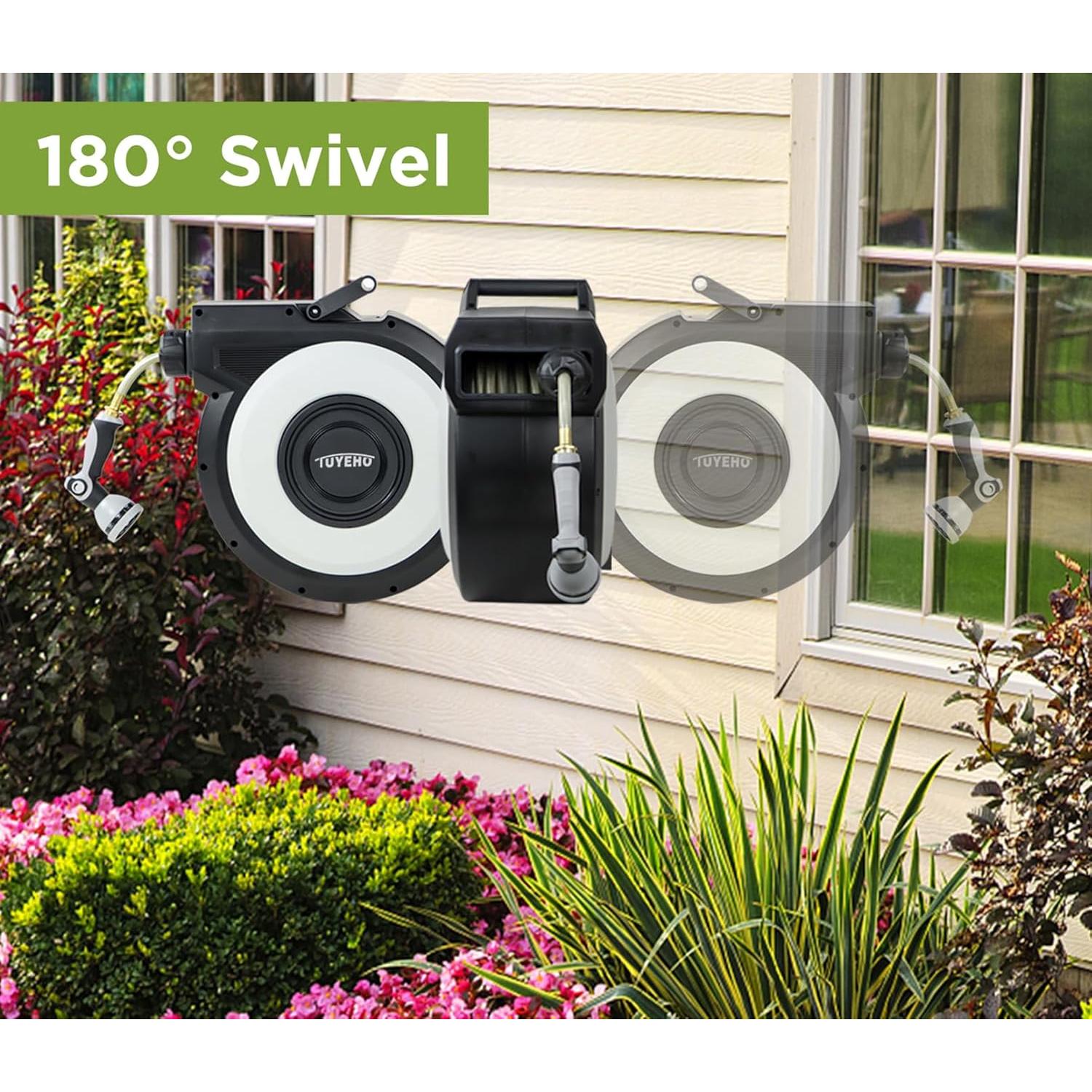 Carrete de Manguera Retráctil Tuyeho 30.48m con 2 Boquillas