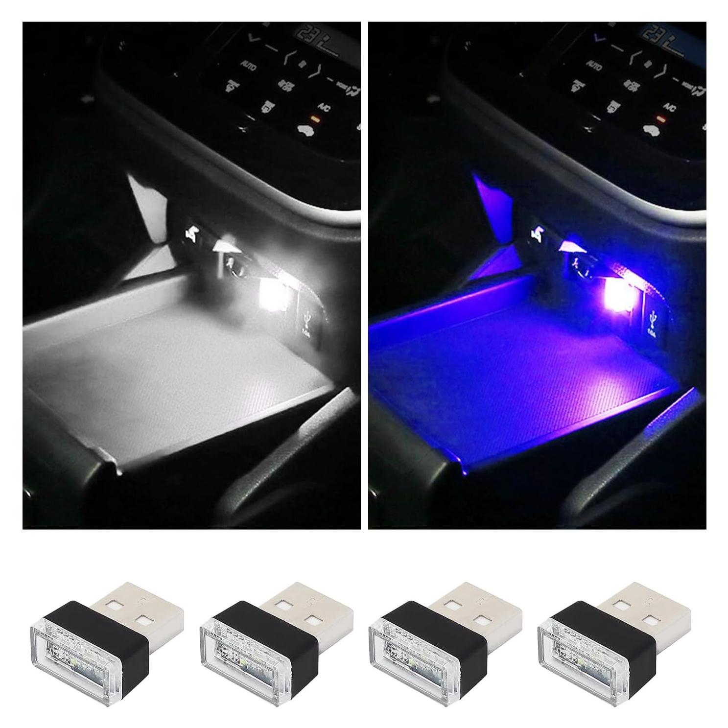 Augeny Lámpara de Ambiente Interior de Coche USB LED 4 PCS
