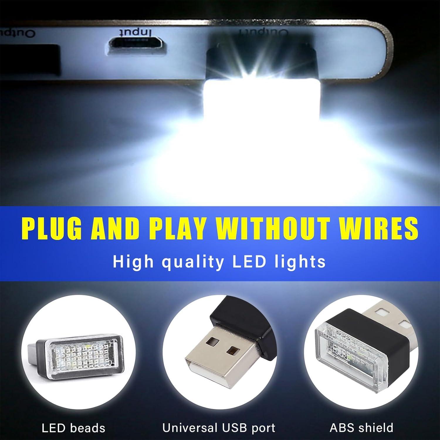 Augeny Lámpara de Ambiente Interior de Coche USB LED 4 PCS