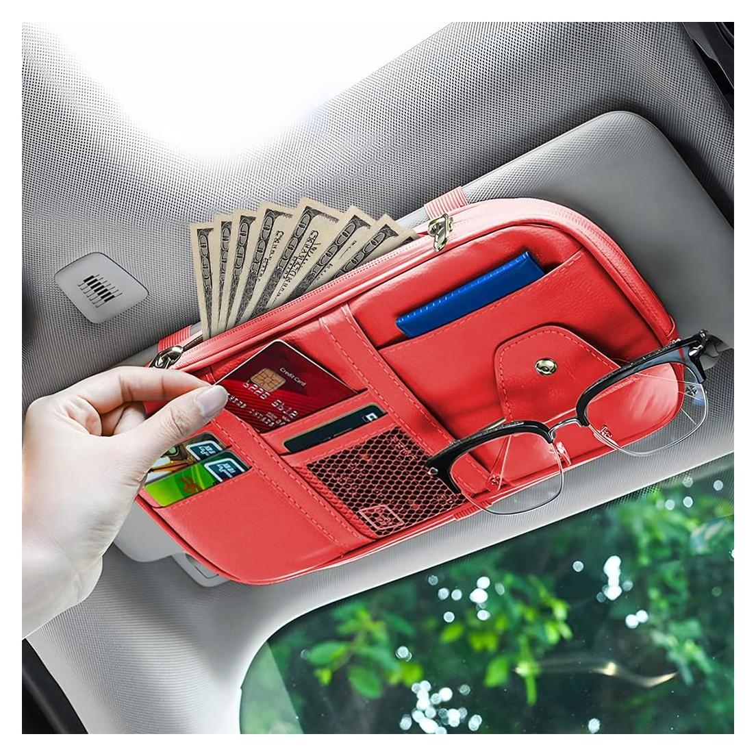 Organizador de Visera de Coche BELOMI Rojo con Múltiples Bolsillos