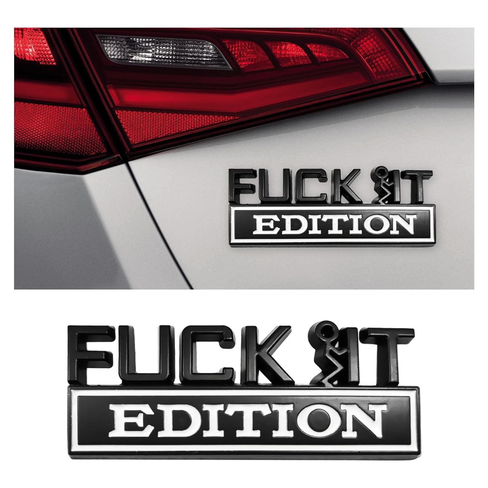 Emblema 3D Dickno Edición Fuck It para Auto Negro y Blanco