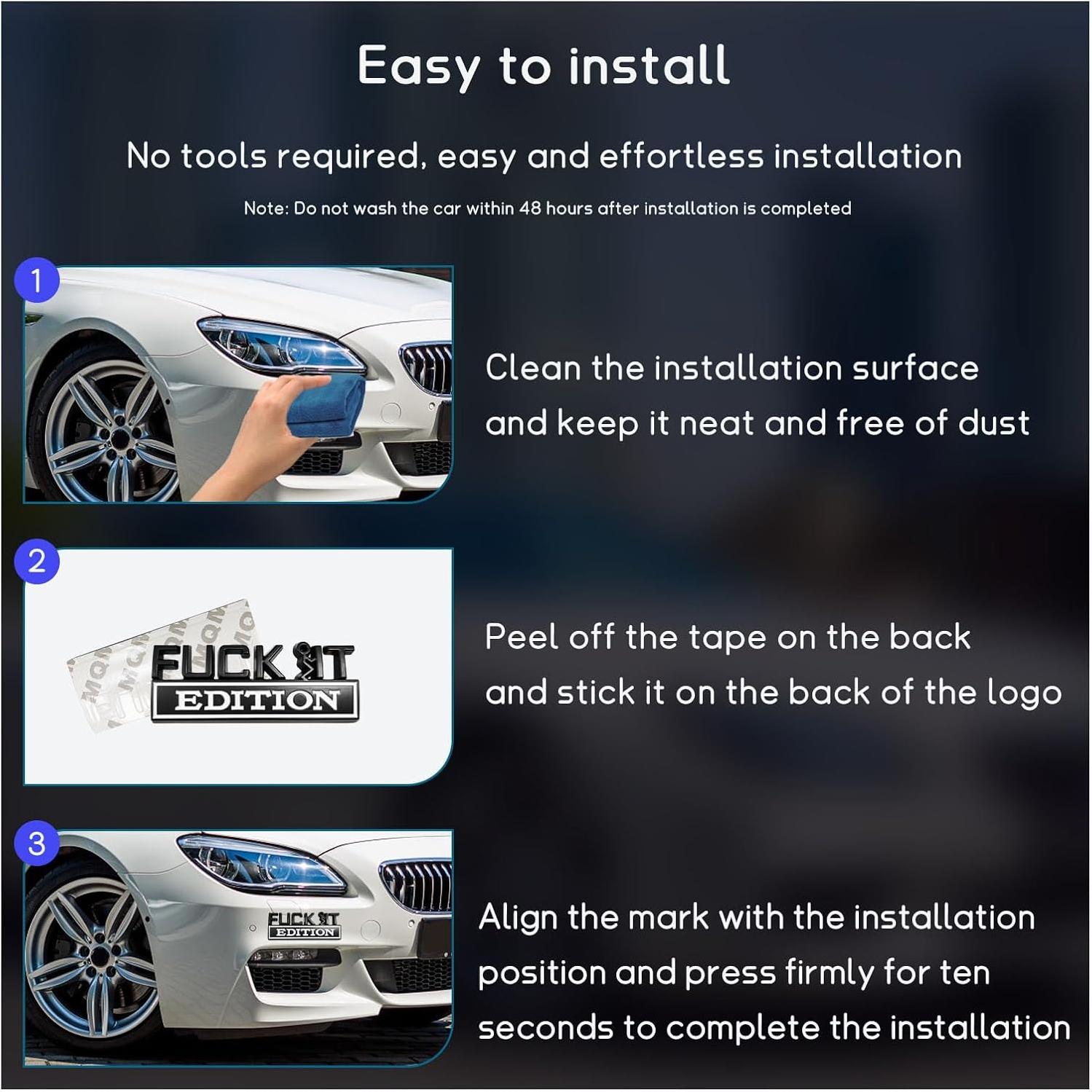 Emblema 3D Dickno Edición Fuck It para Auto Negro y Blanco