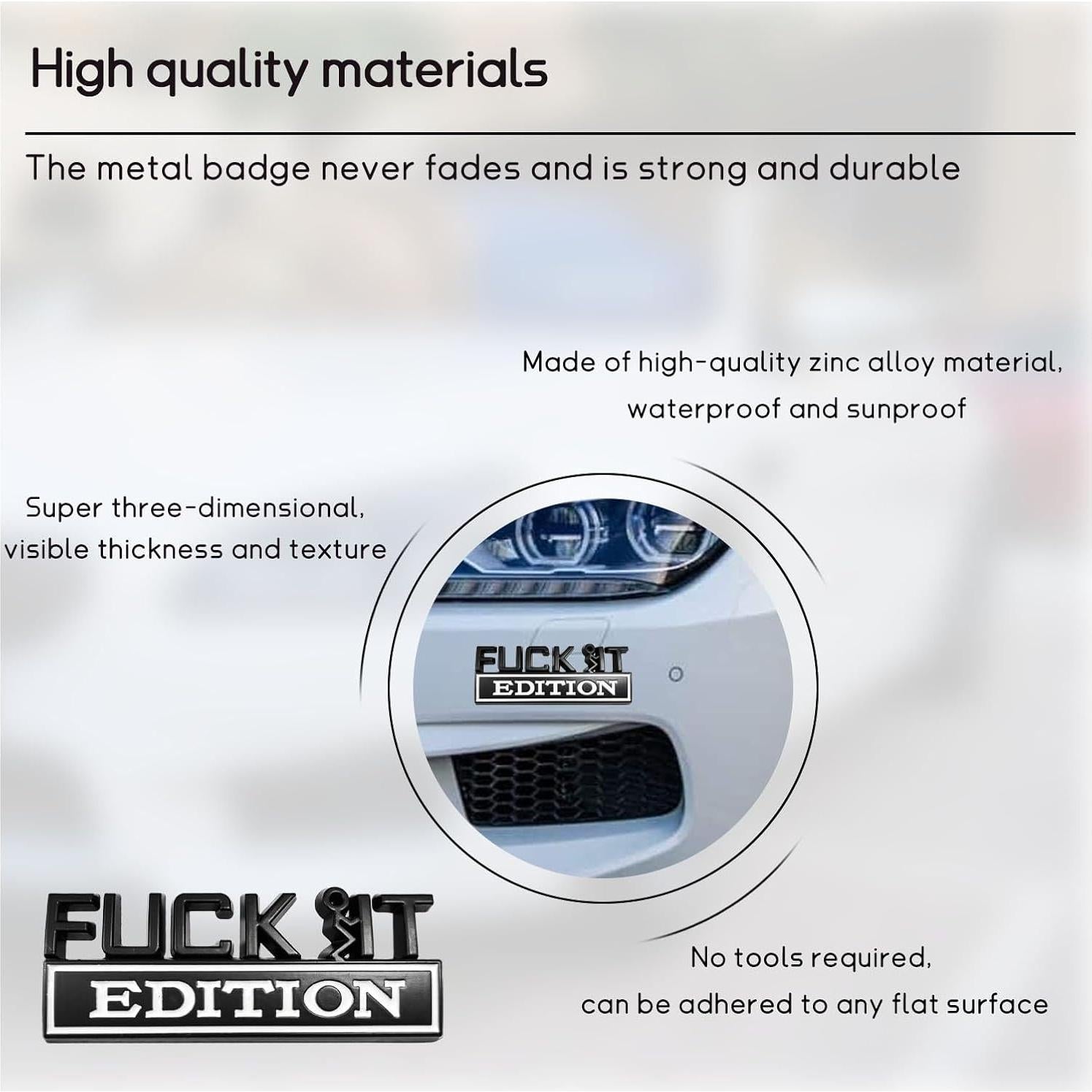 Emblema 3D Dickno Edición Fuck It para Auto Negro y Blanco