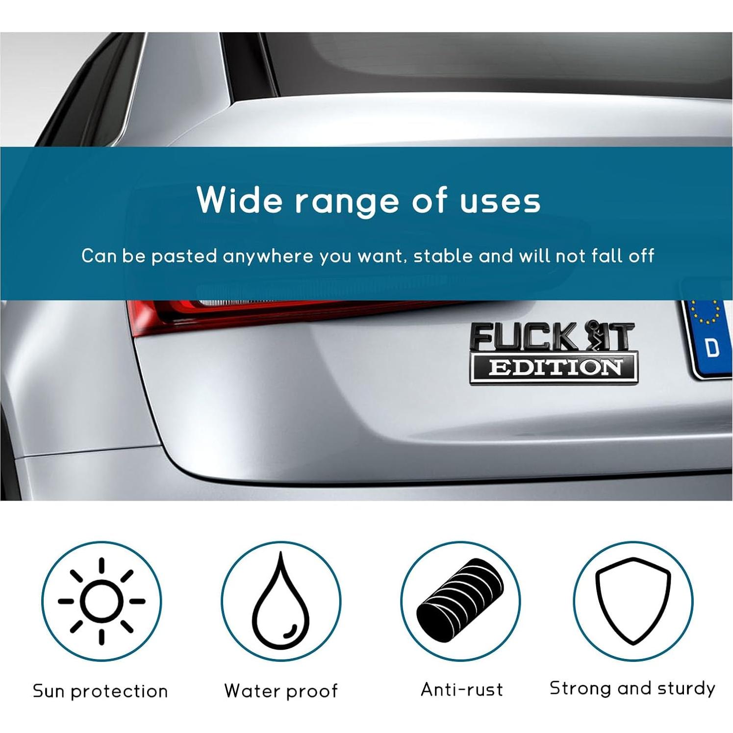 Emblema 3D Dickno Edición Fuck It para Auto Negro y Blanco