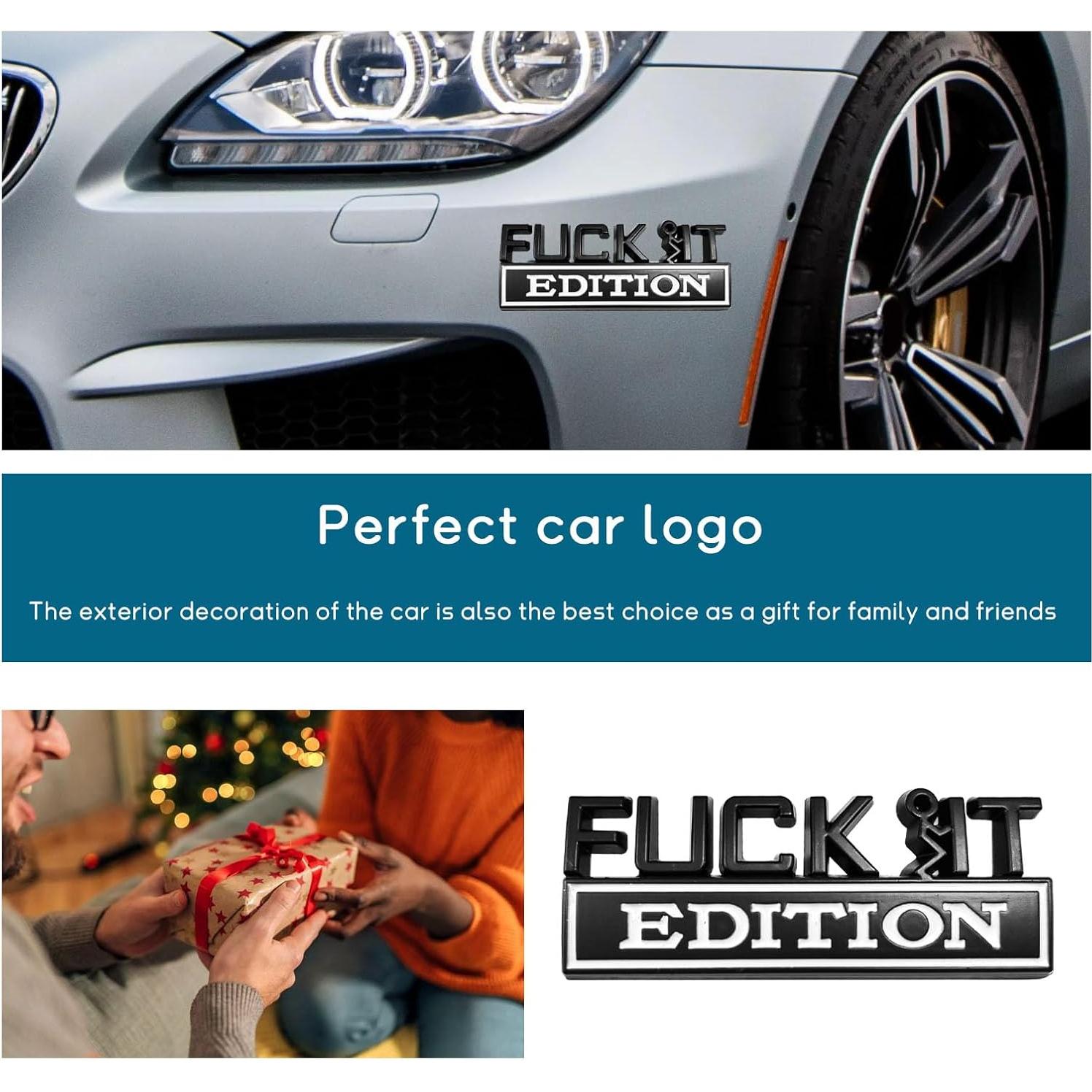 Emblema 3D Dickno Edición Fuck It para Auto Negro y Blanco