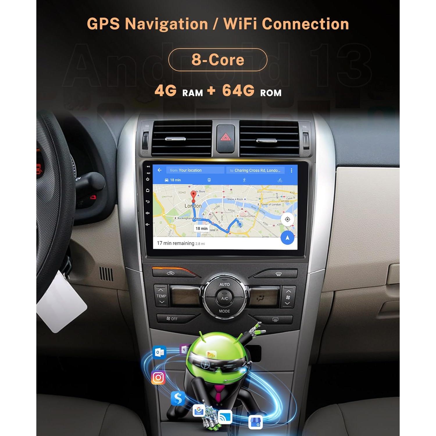 Estéreo de Coche Rimoody 9" Android 13 para Toyota Corolla 2009-2013