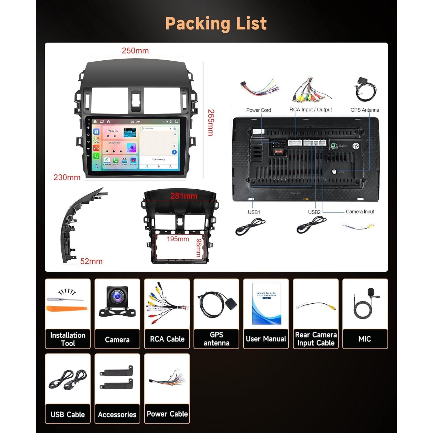 Estéreo de Coche Rimoody 9" Android 13 para Toyota Corolla 2009-2013