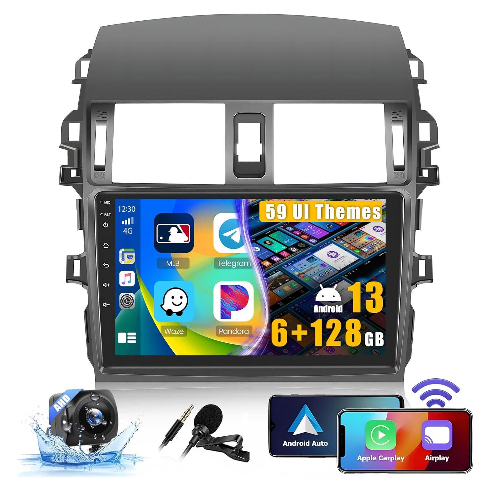 Hikity 8 Core 6+128G Car Radio for Toyota Corolla 2009-2013 Wireless Carplay Android Auto, 9 Inch Touch Screen Stereo WiFi GPS Bluetooth FM RDS 32EQ DSP 59UI SWC Mic Backup Camera