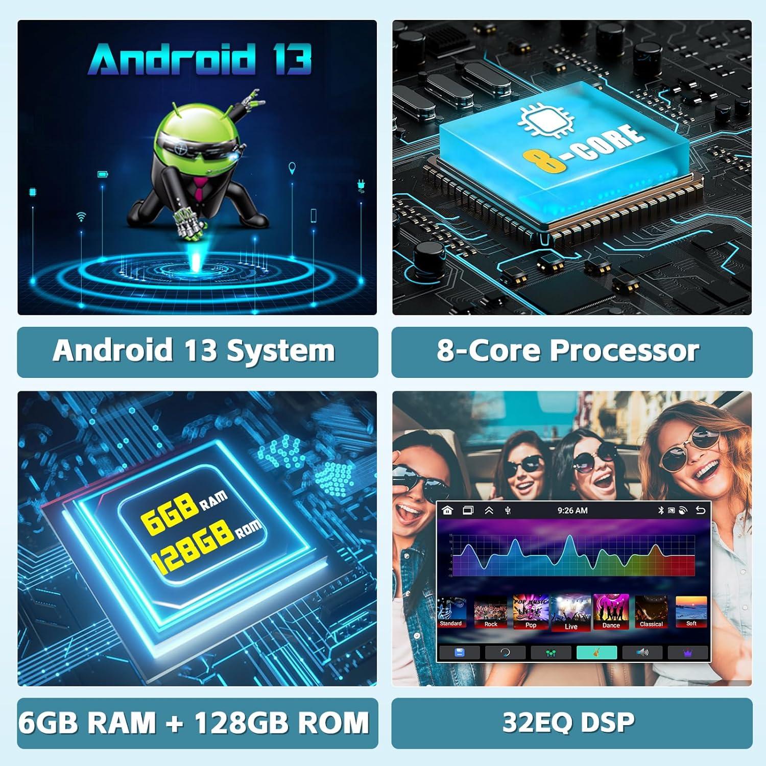 Hikity 8 Core 6+128G Car Radio for Toyota Corolla 2009-2013 Wireless Carplay Android Auto, 9 Inch Touch Screen Stereo WiFi GPS Bluetooth FM RDS 32EQ DSP 59UI SWC Mic Backup Camera