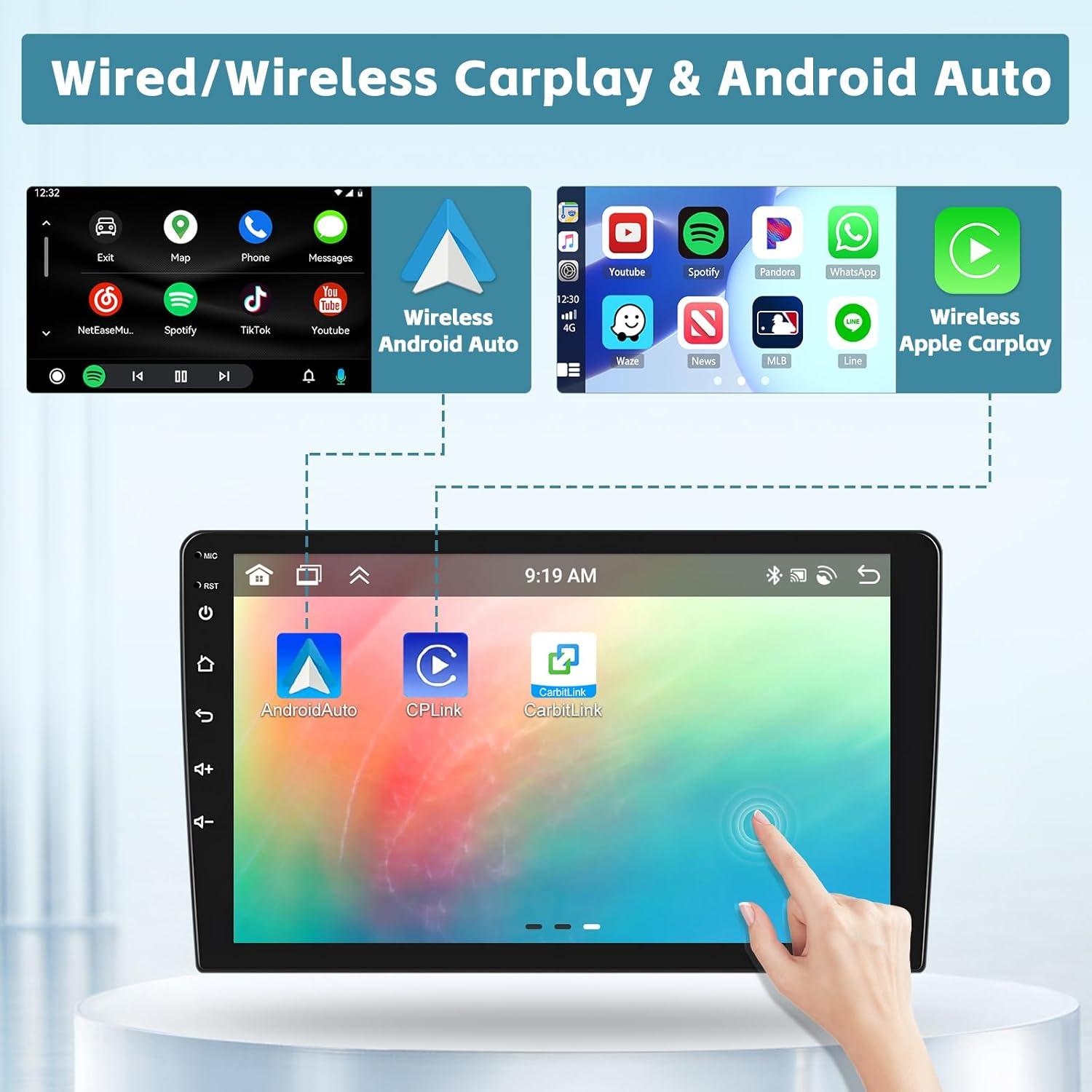 Hikity 8 Core 6+128G Car Radio for Toyota Corolla 2009-2013 Wireless Carplay Android Auto, 9 Inch Touch Screen Stereo WiFi GPS Bluetooth FM RDS 32EQ DSP 59UI SWC Mic Backup Camera