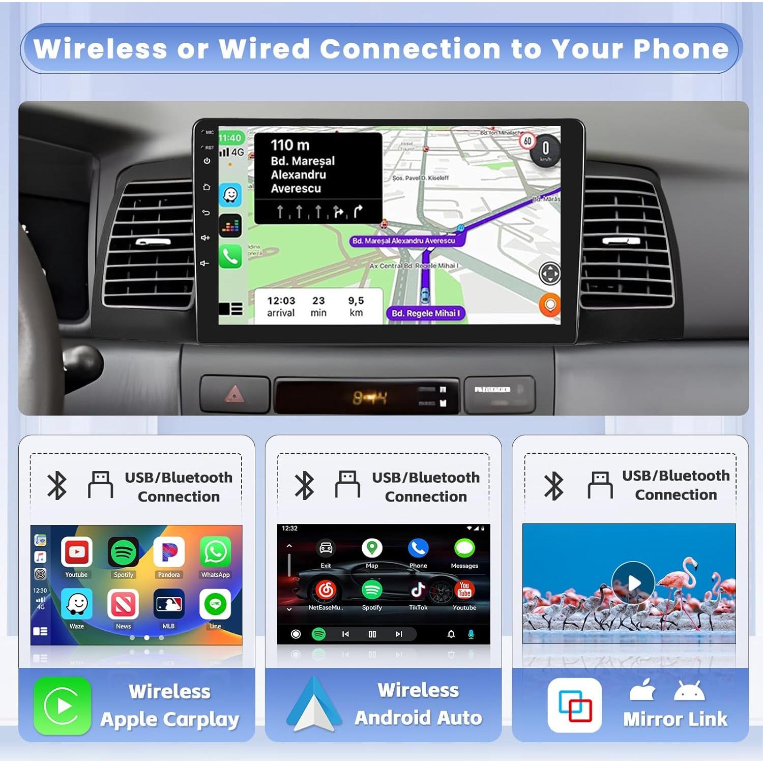 Estéreo de Coche Hikity 9" Android 13 4+64GB Toyota Corolla EX