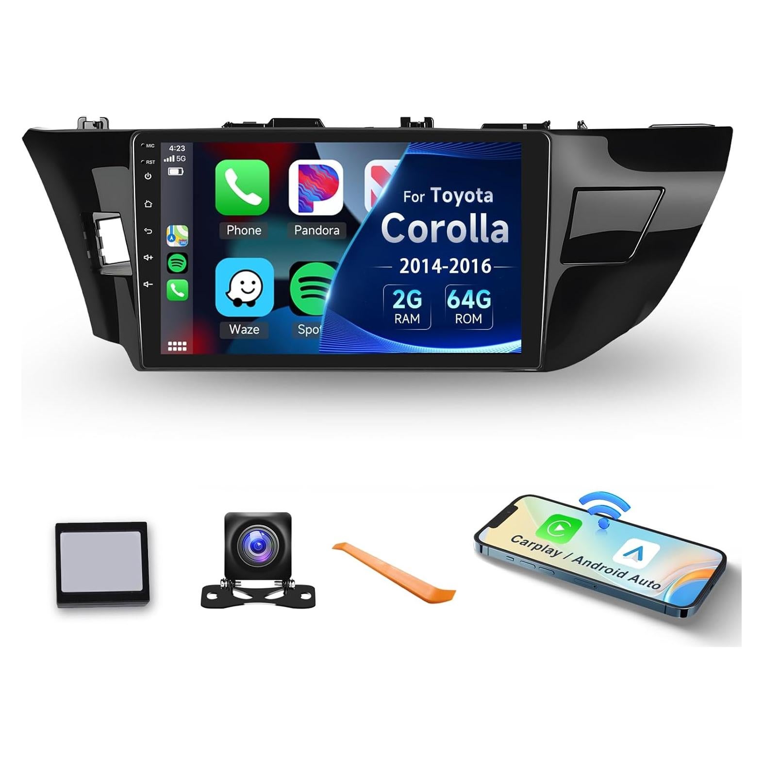 2G+64G- Car Radio for Toyota Corolla/Levin 2014-2017 with Wireless Carplay/Android Auto, Android Car Stereo 10.1 inch Touch Screen GPS Navi WiFi Bluetooth FM/RDS Mirror Link SWC Backup Camera