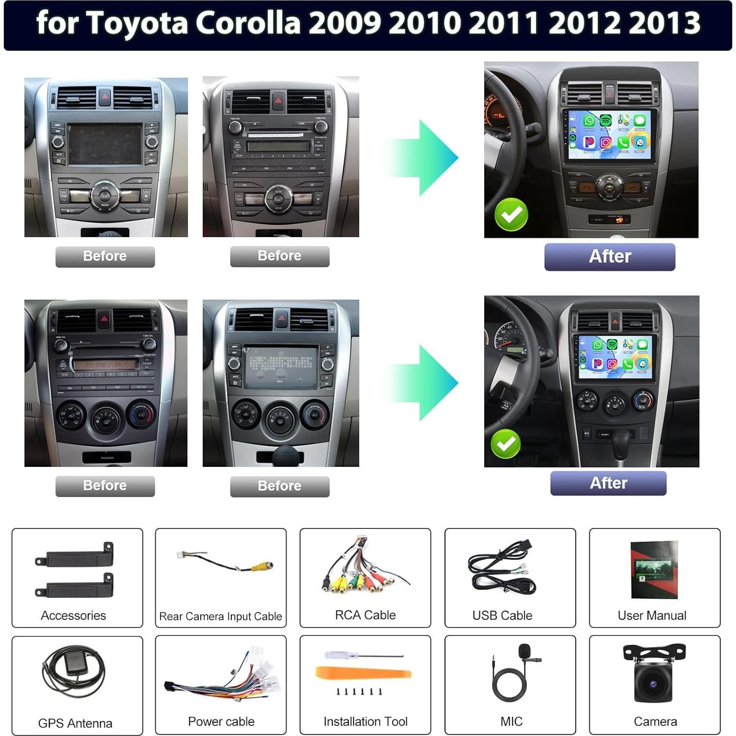 Estéreo de Coche Rimoody 9" Android 6G+128G para Corolla 2009-2013