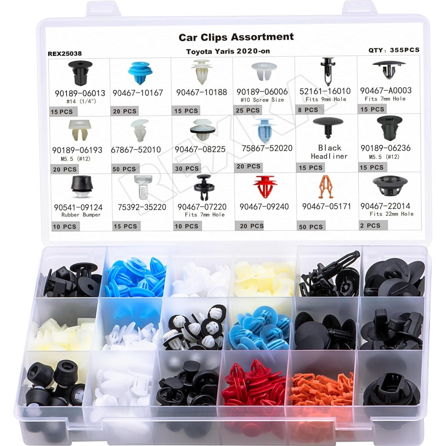 Kit de Clips de Retención Rexka 356 Piezas para Automóviles