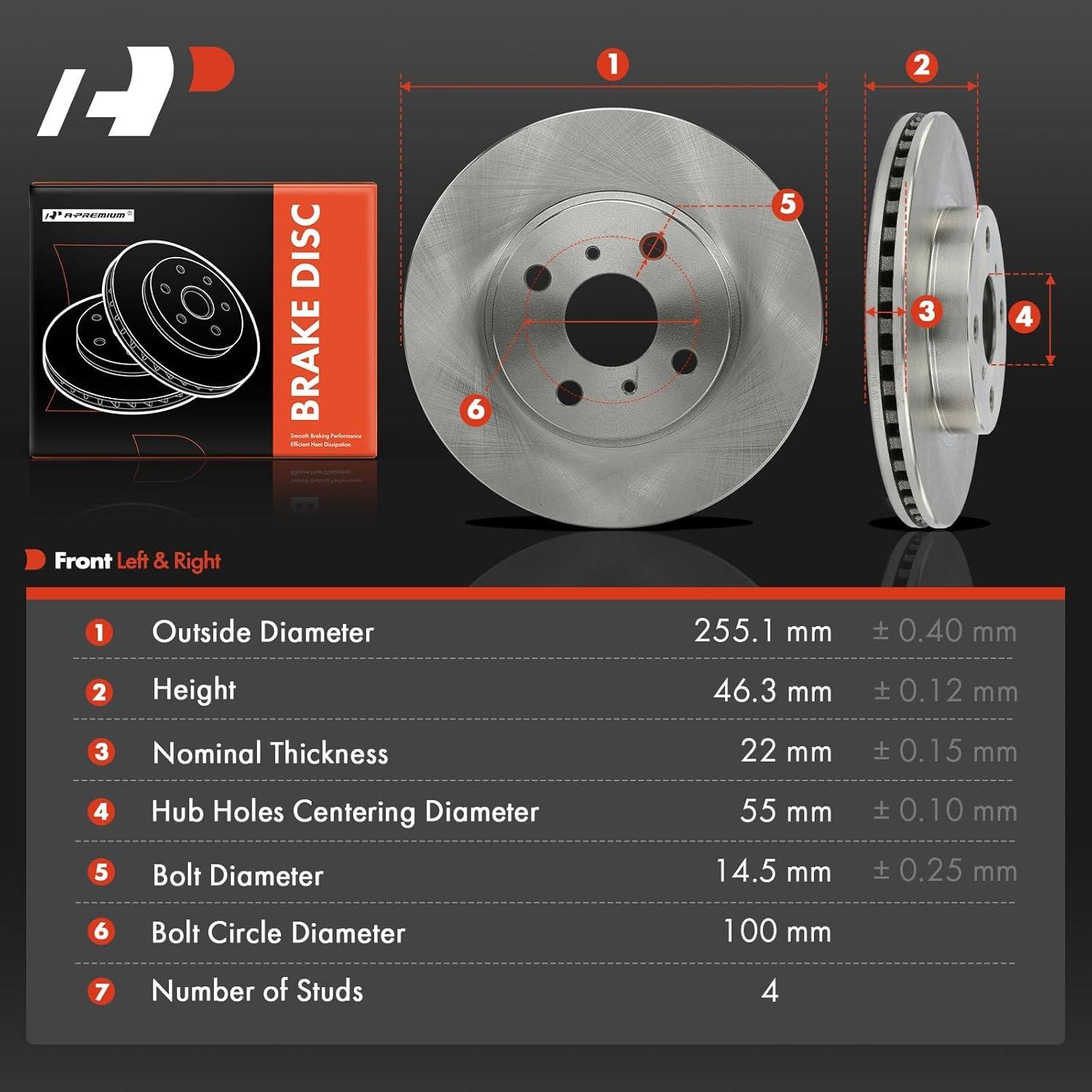 Discos de Freno Ventilados A-Premium 255mm para Toyota
