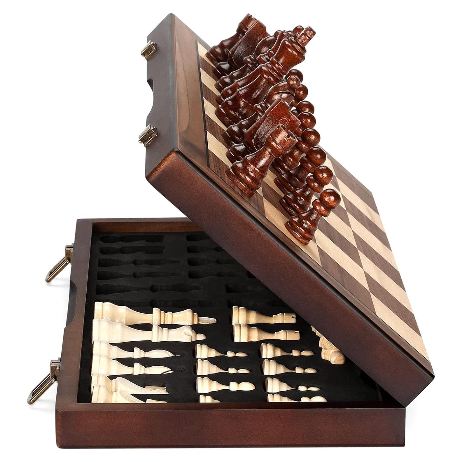 Juego de Ajedrez Magnético de Madera Hurdaos 38x38cm Plegable