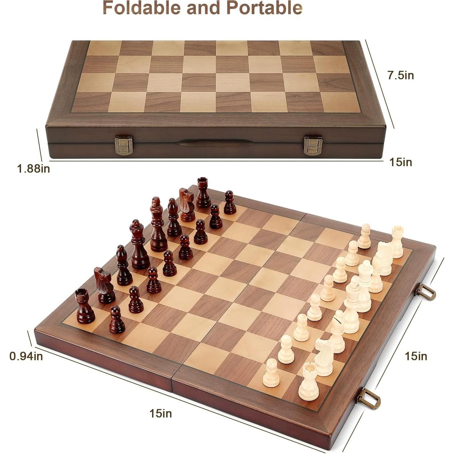 Juego de Ajedrez Magnético de Madera Hurdaos 38x38cm Plegable