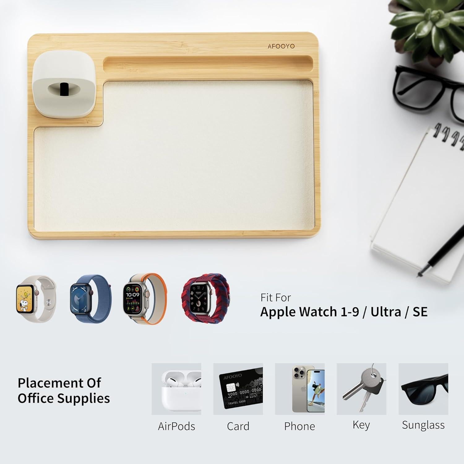 Organizador de Carga de Reloj de Madera Bambú 2 Ranuras