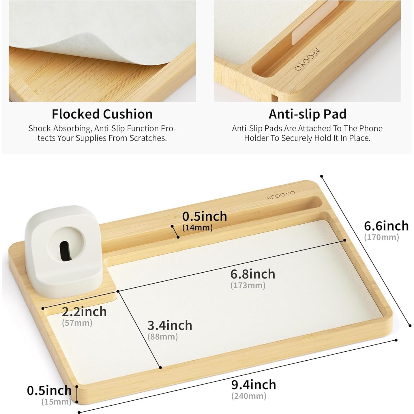 Organizador de Carga de Reloj de Madera Bambú 2 Ranuras