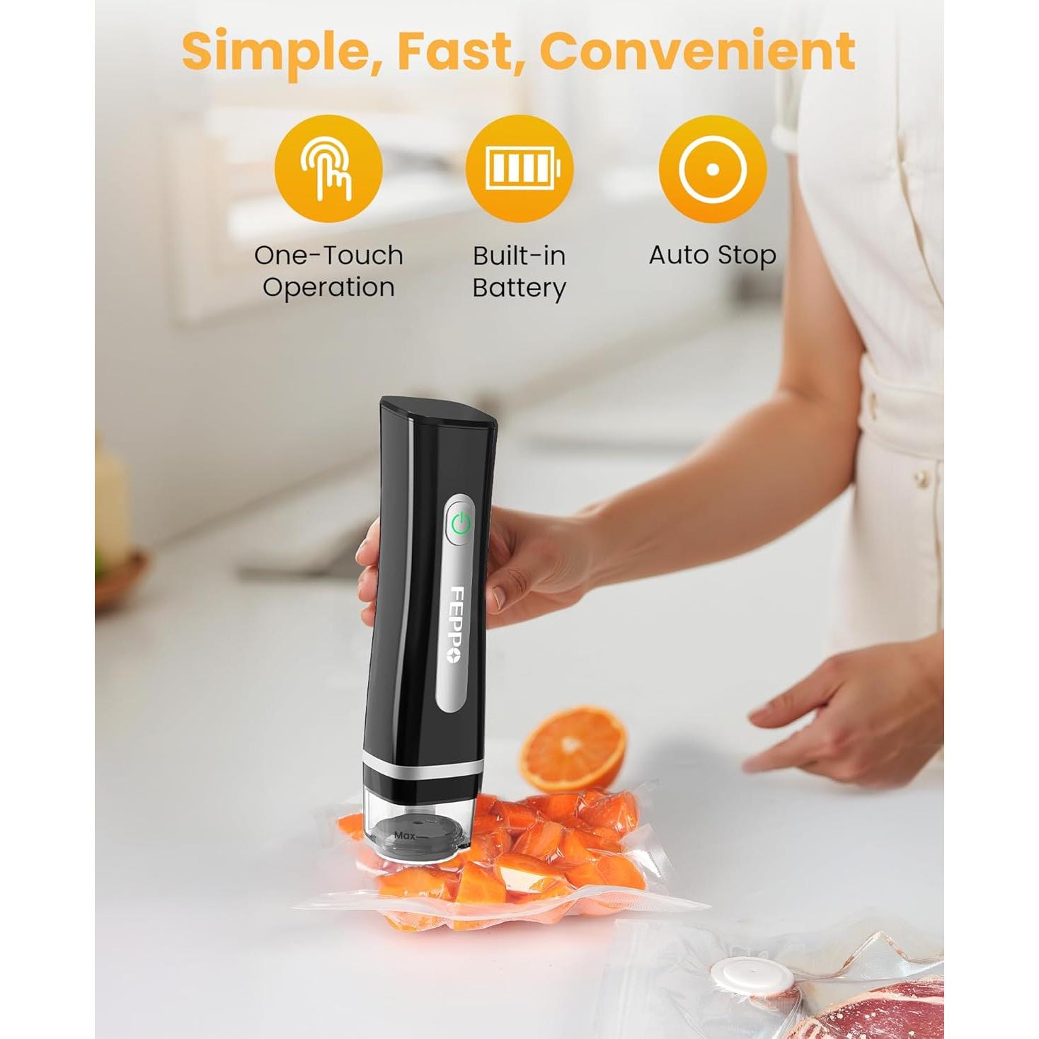 Sellador al Vacío FEPPO S30-B Compacto Negro con 30 Bolsas