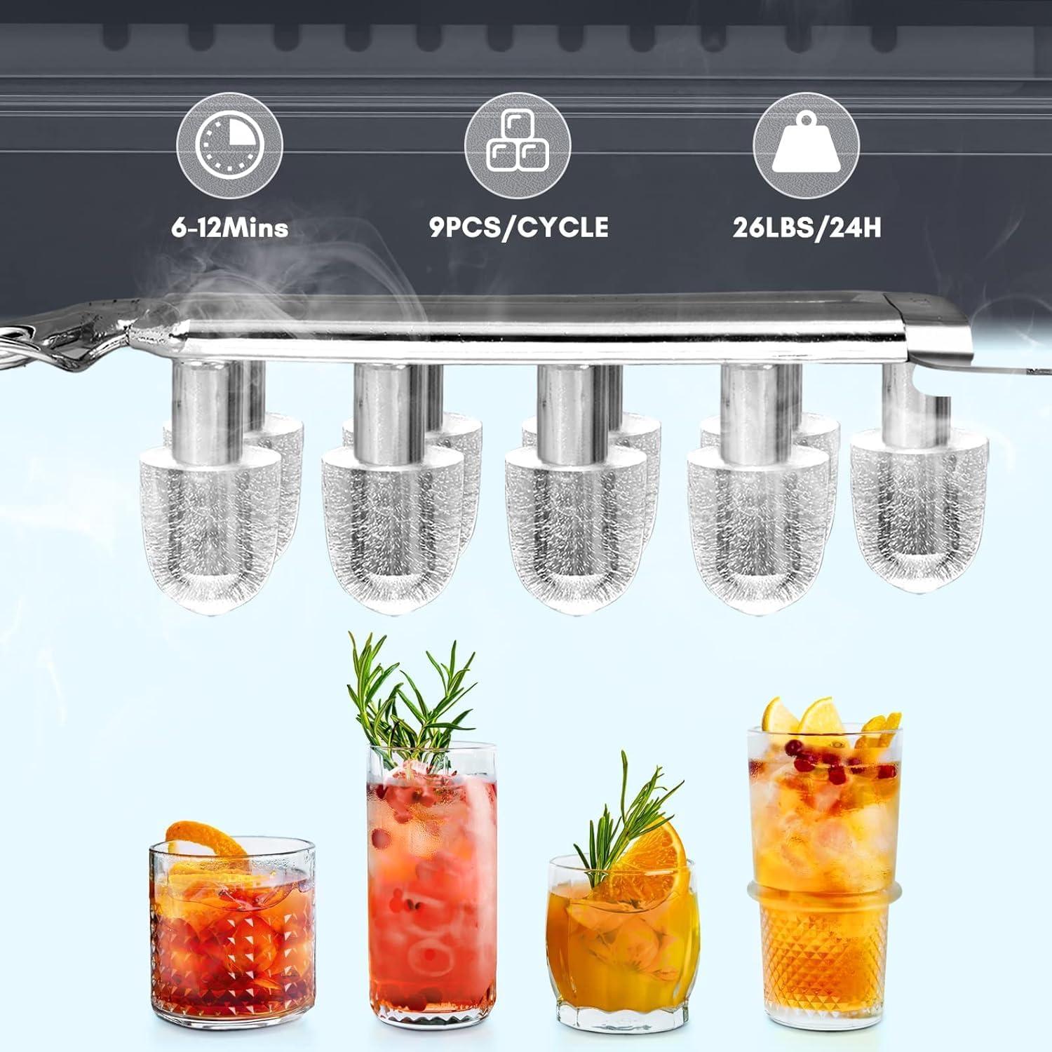 Máquina de Hielo ZAFRO Portátil 9 Cubos en 6 Min, Negro