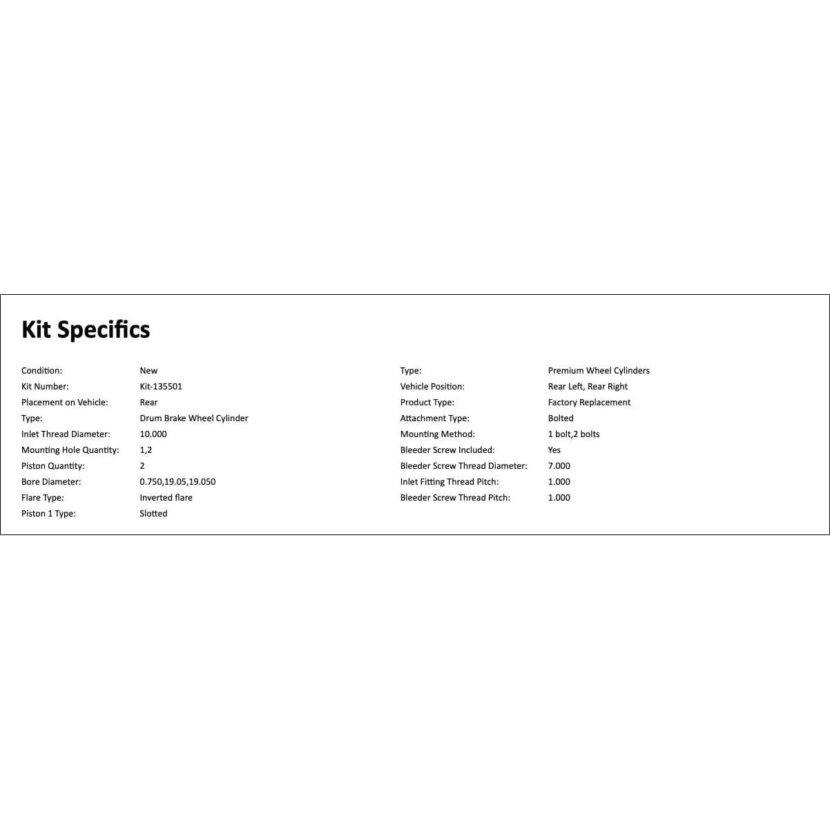 Cilindros de Freno de Tambor PartCatalog Toyota Yaris 2006-2018