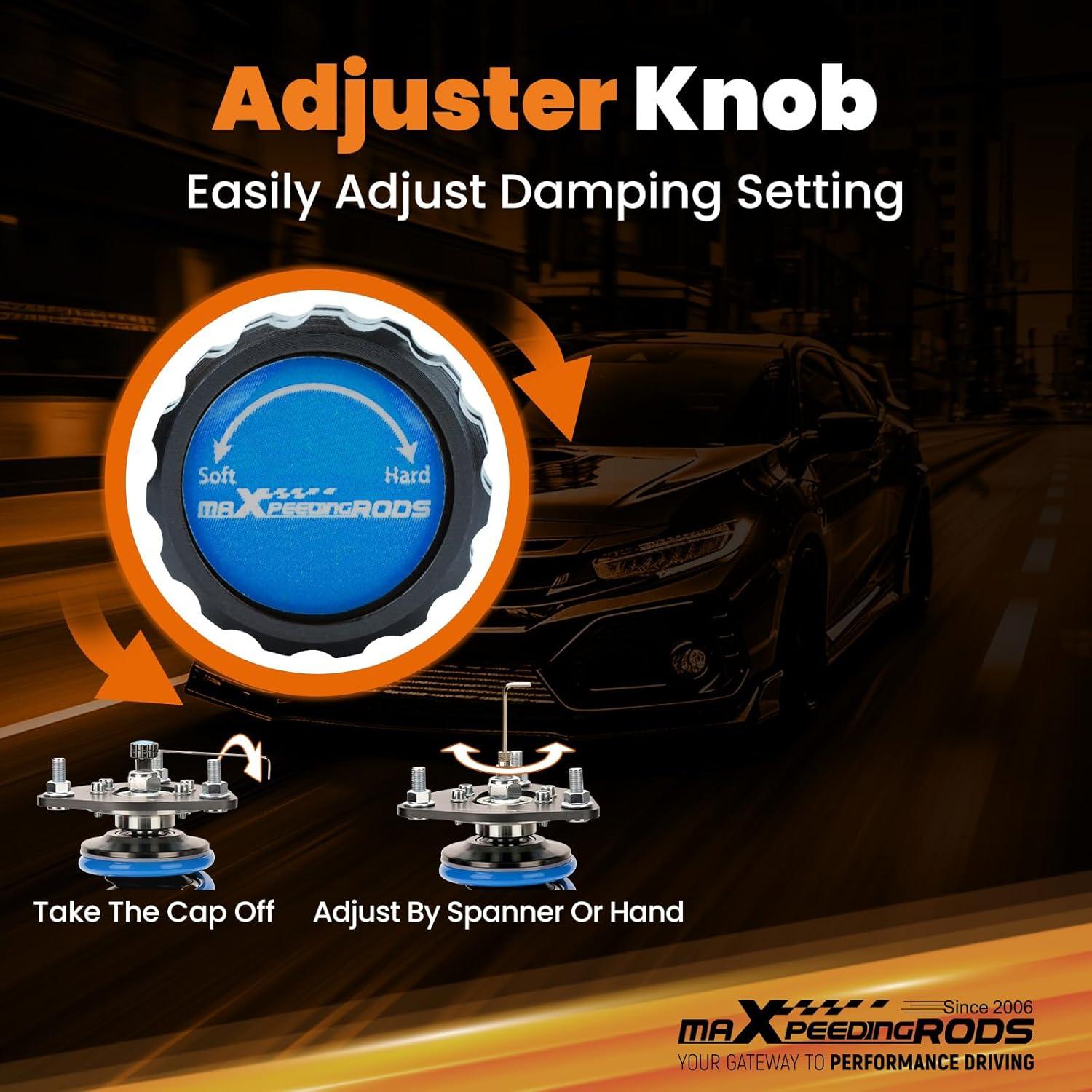 maXpeedingrods Coilover for Toyota Yaris 2007-2011, for Toyota Scion XD 2008-2010, 24 Levels Damper Adjustable Coilovers Suspension Kit Strut, Height Adjustable T6 Upgraded Lowering Kits Blue